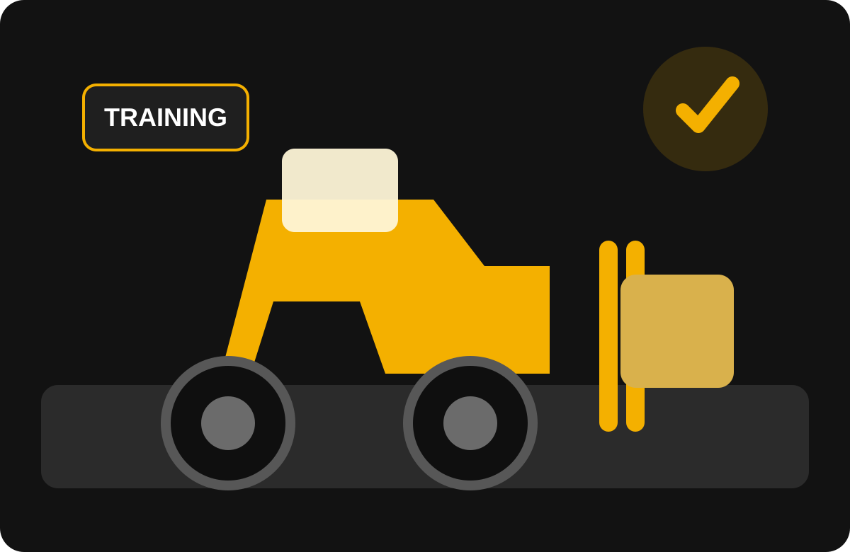 Branded forklift training illustration highlighting equipment categories covered by KG Training